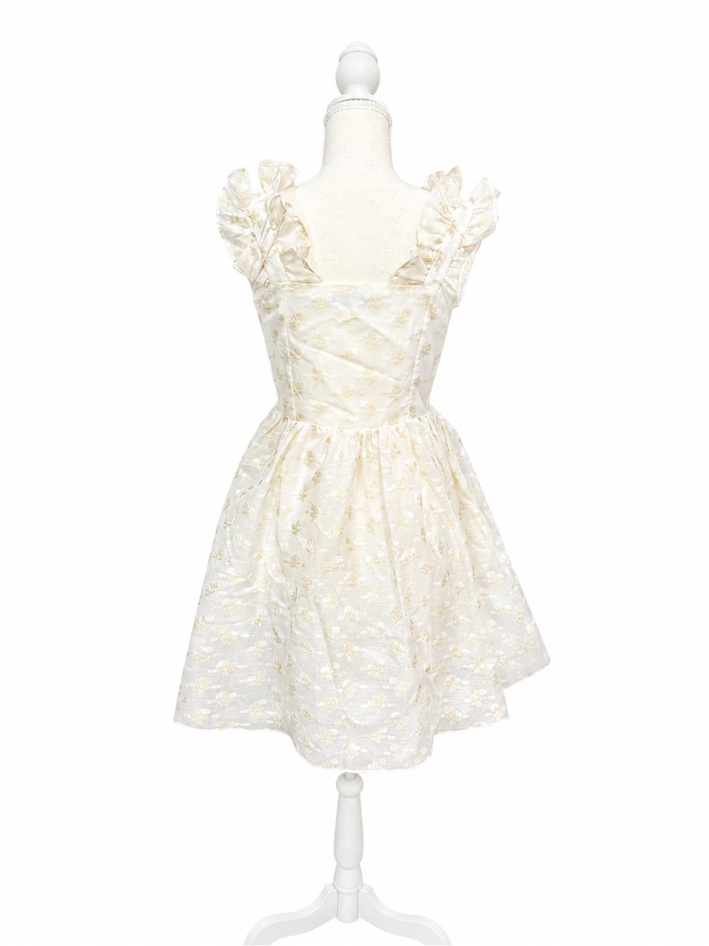 English Factory White Floral Jacquard Ruffle Mini Dress XS Pockets Cottagecore - Picture 3 of 5